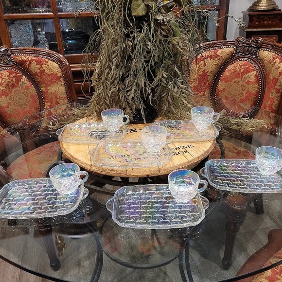 12 Piece Set of Federal Glass YORKTOWN COLONIAL Iridescent Snack Sets - Picture 1 of 4